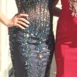 Prom dress gray beaded mesh bodice